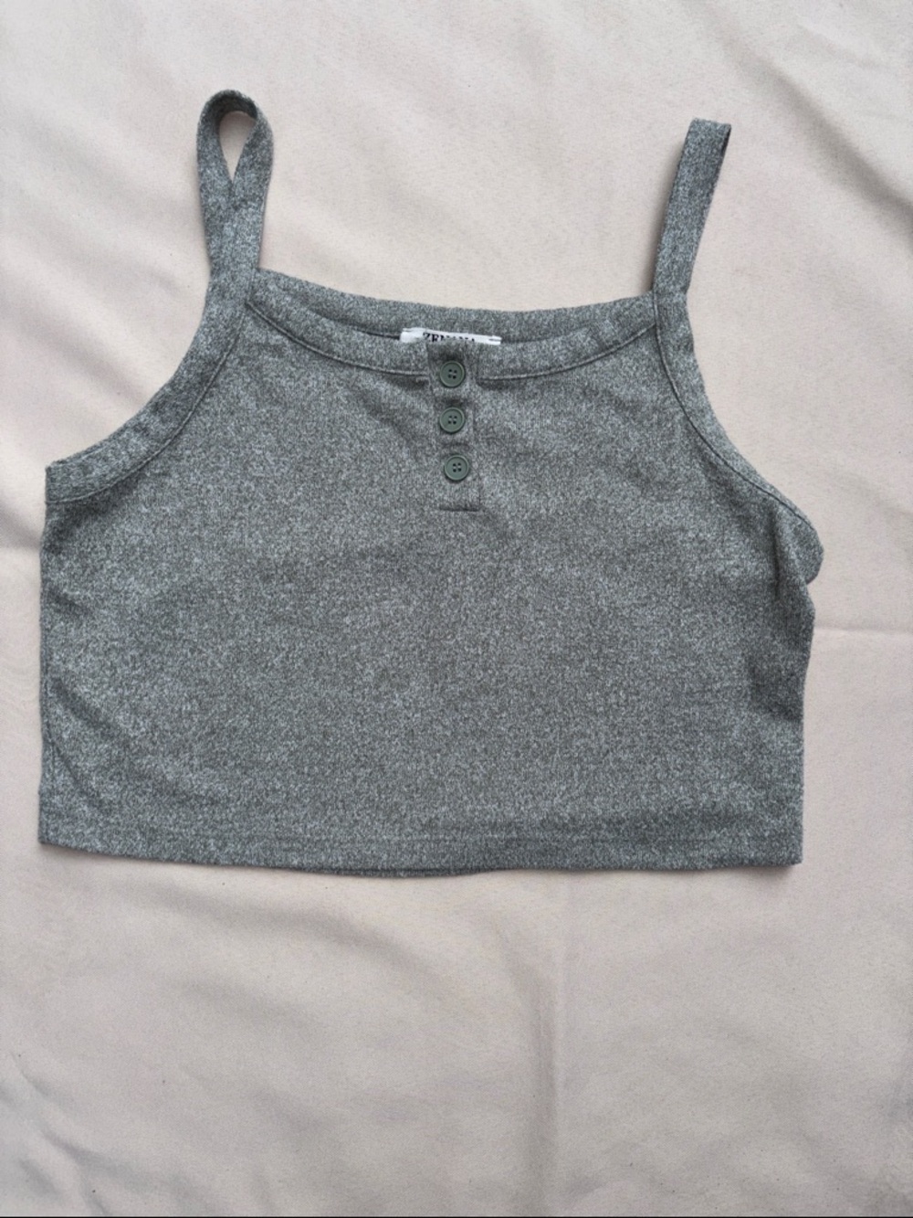 Zenana Outfitters Gray Ribbed Button-Front Cropped Cami
